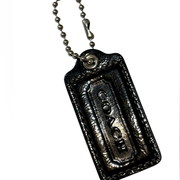 COACH Black Patent Leather Bag Charm Keychain Hang Tag Small   1.5" x 1" - Picture 1 of 6